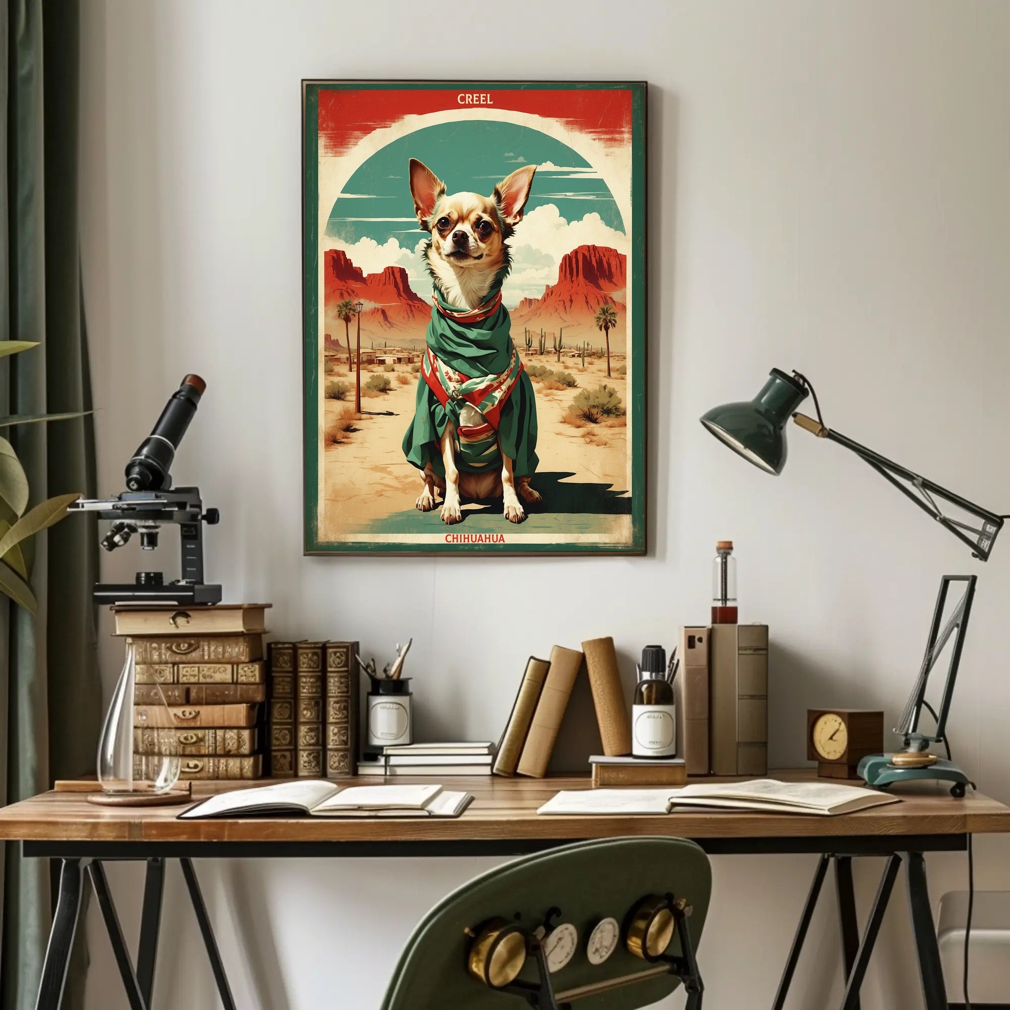 Chihuahua in Mexican Attire Vintage Travel Poster PosterGoat