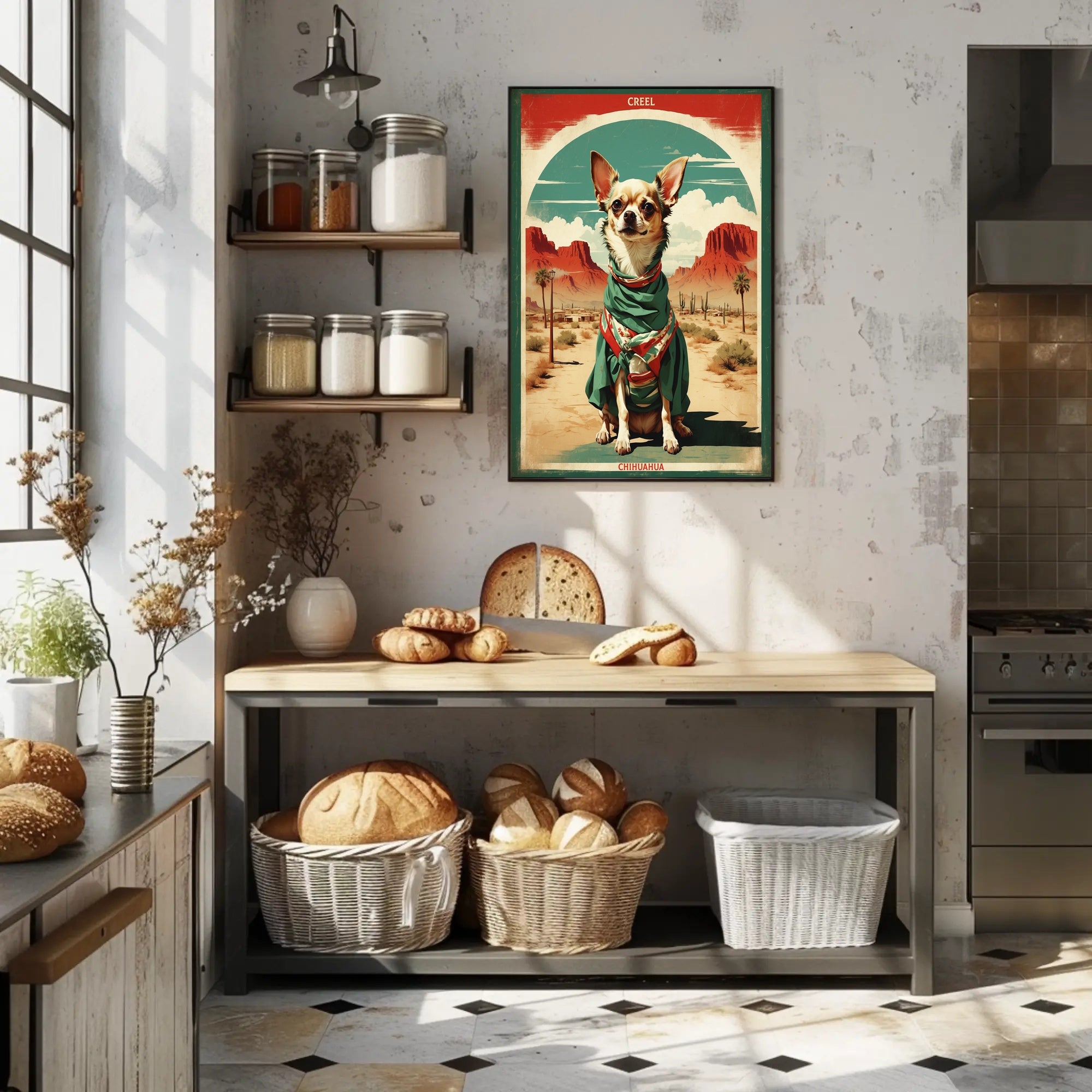Chihuahua in Mexican Attire Vintage Travel Poster PosterGoat