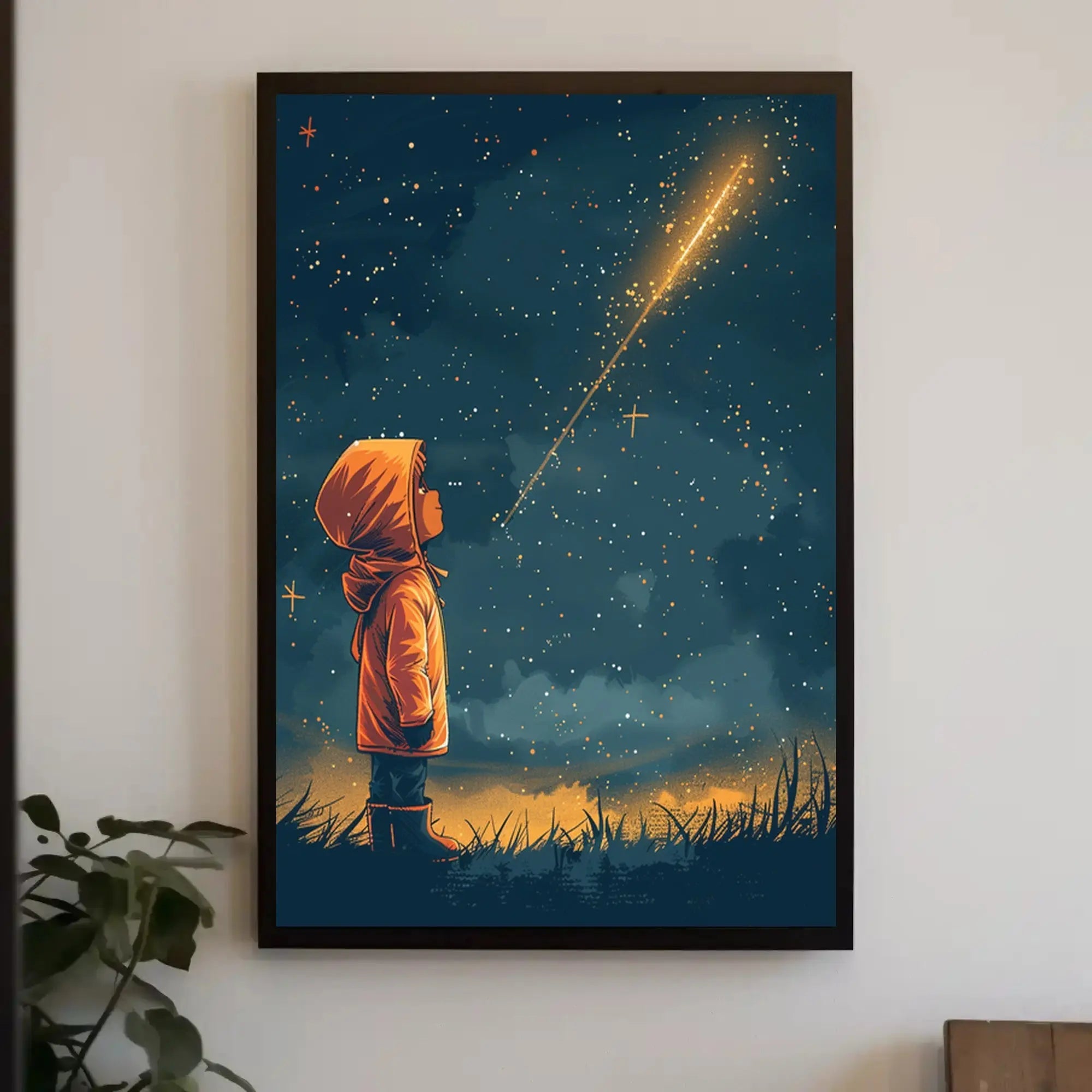 Child Gazing at Stars Artistic, Whimsical Poster PosterGoat