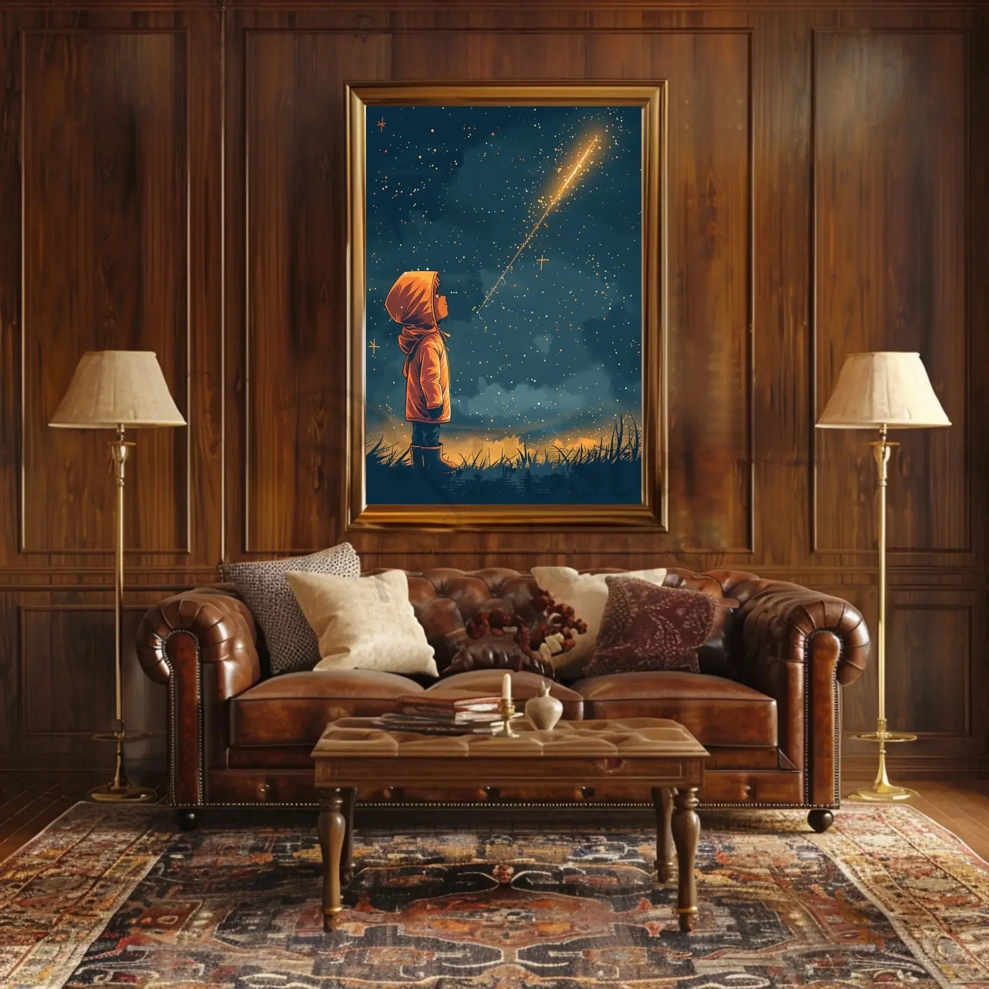 Child Gazing at Stars Artistic, Whimsical Poster PosterGoat