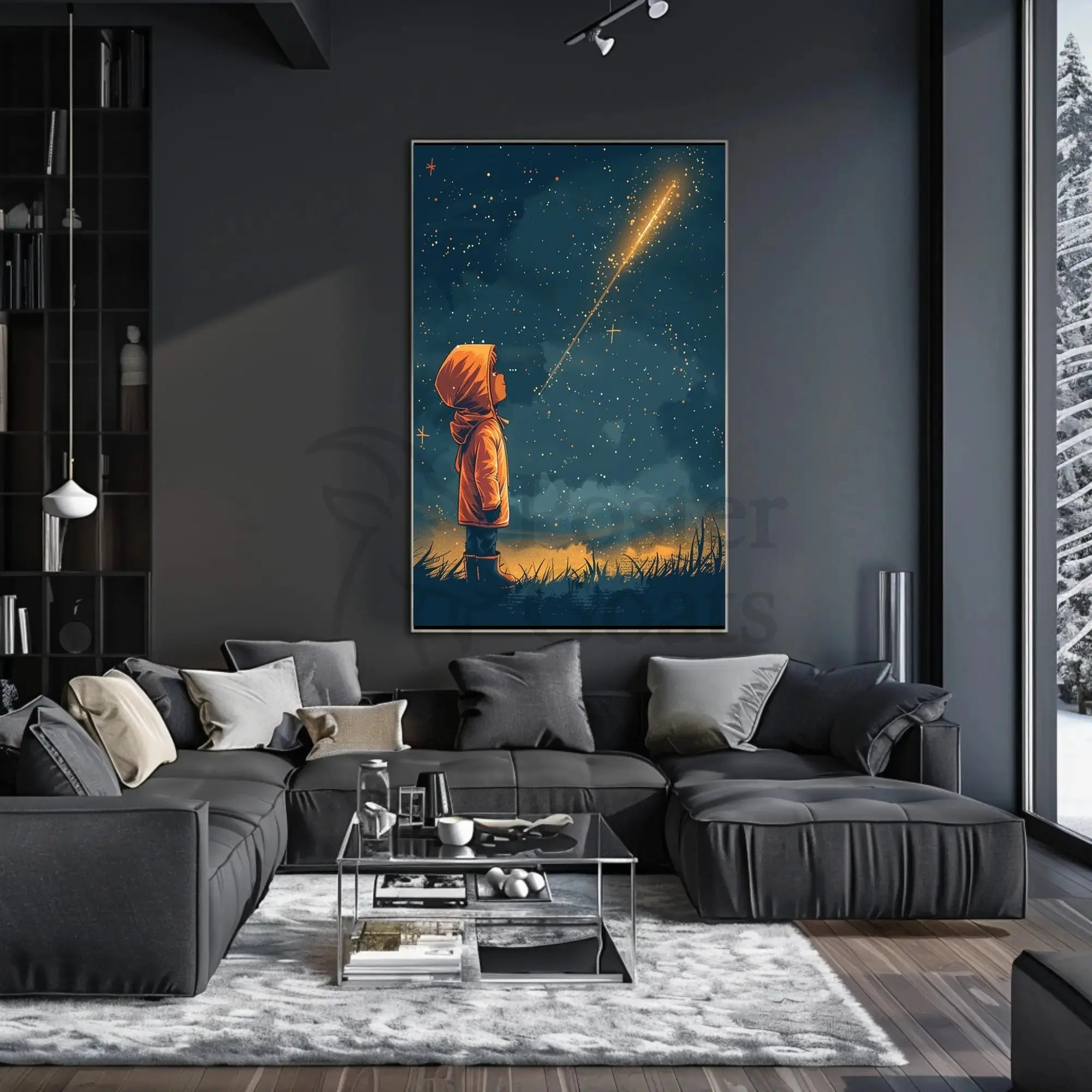 Child Gazing at Stars Artistic, Whimsical Poster PosterGoat