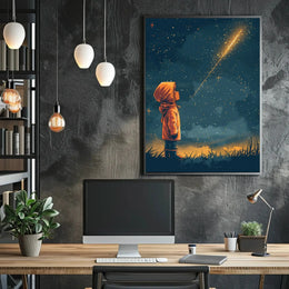 Child Gazing at Stars Artistic, Whimsical Poster PosterGoat