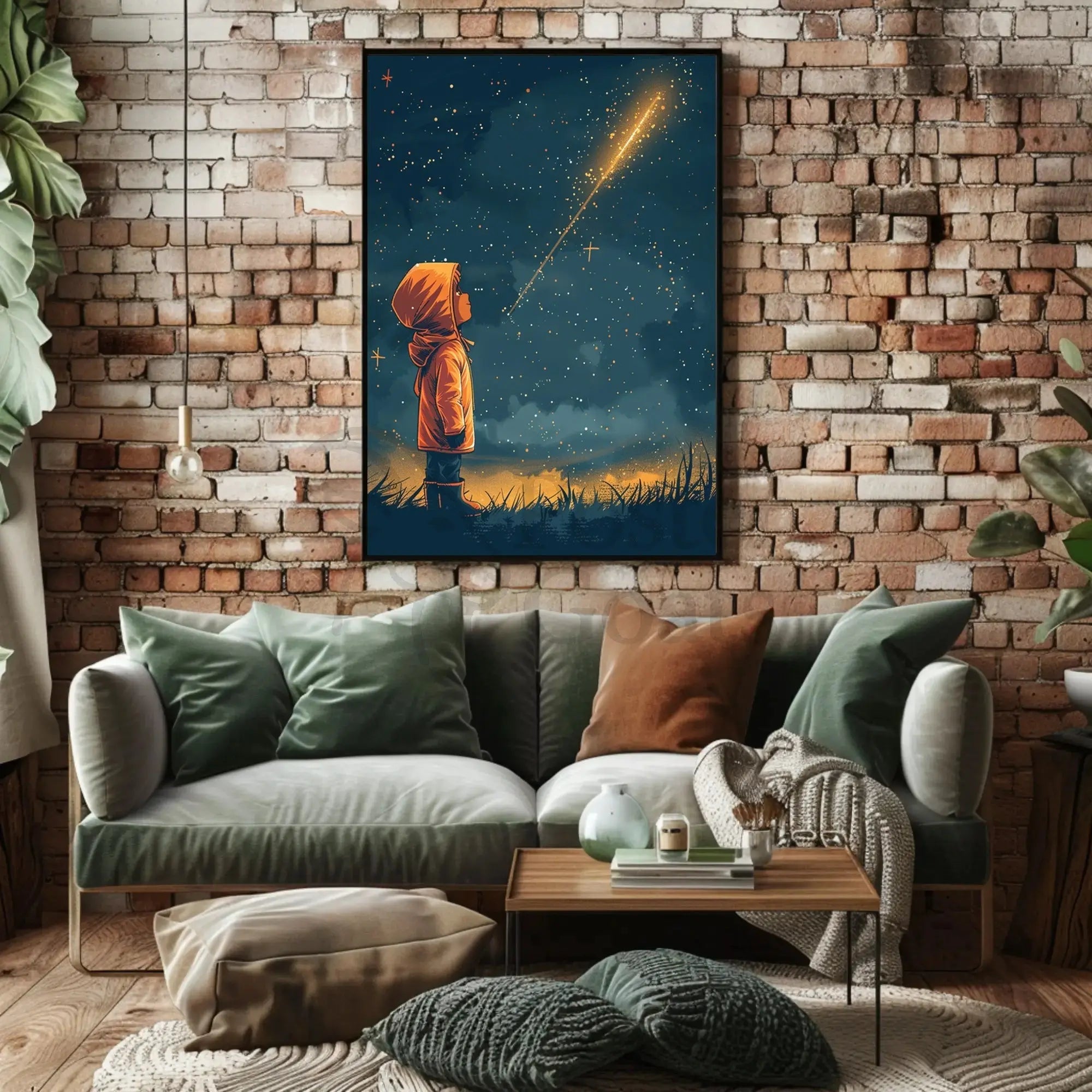 Child Gazing at Stars Artistic, Whimsical Poster PosterGoat
