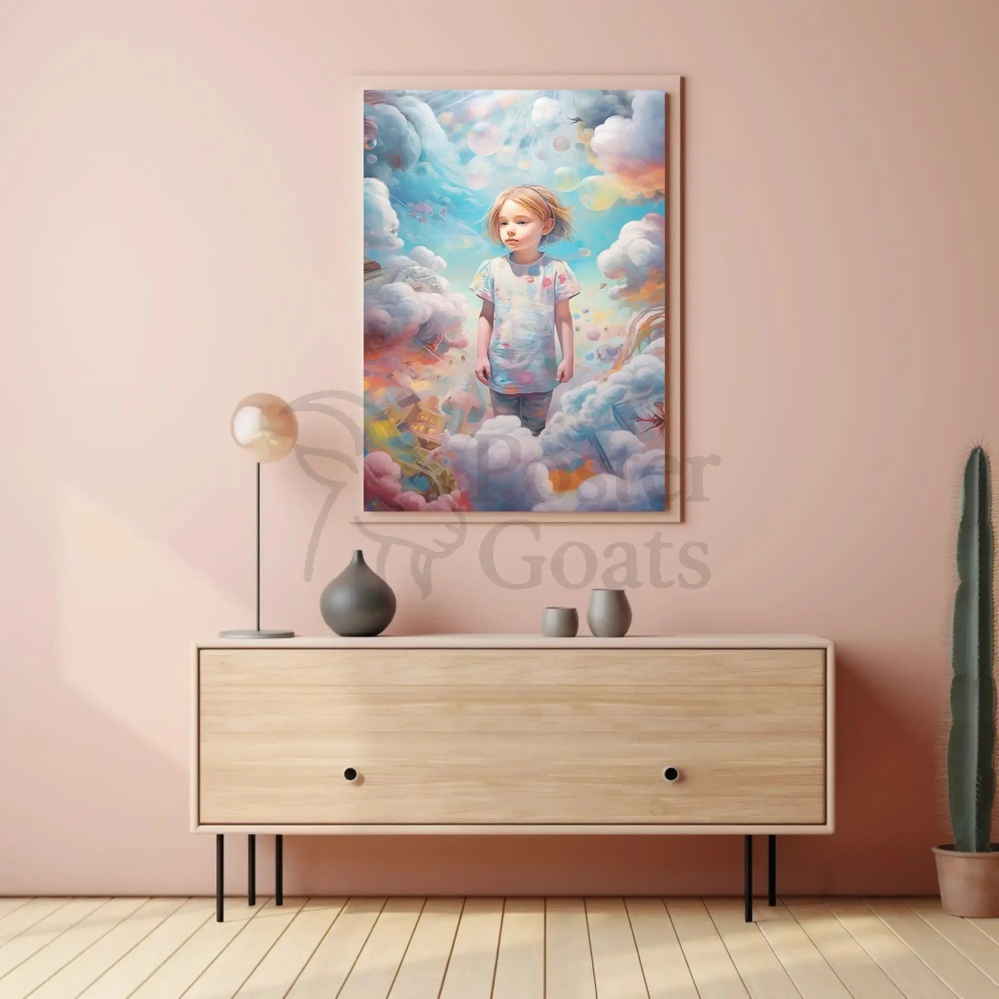 Child's Dreamland: Whimsical Clouds and Bubbles Artistic Poster PosterGoat