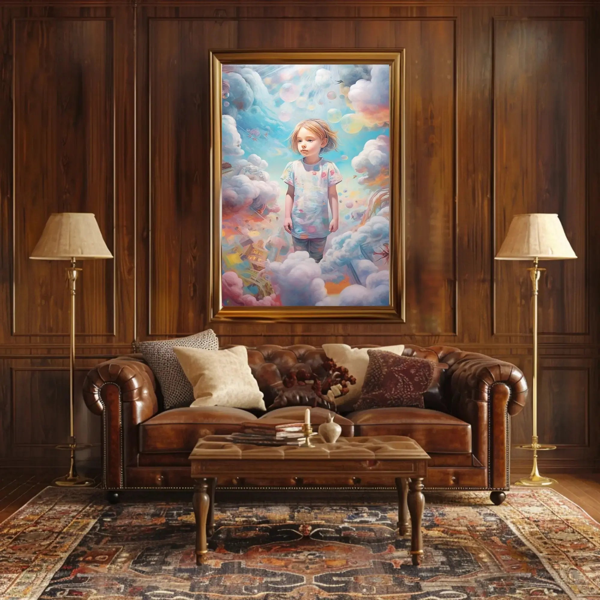 Child's Dreamland: Whimsical Clouds and Bubbles Artistic Poster PosterGoat