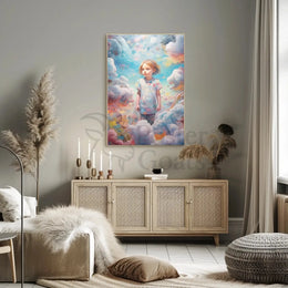 Child's Dreamland: Whimsical Clouds and Bubbles Artistic Poster PosterGoat