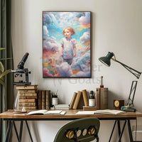 Child's Dreamland: Whimsical Clouds and Bubbles Artistic Poster PosterGoat