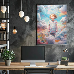 Child's Dreamland: Whimsical Clouds and Bubbles Artistic Poster PosterGoat