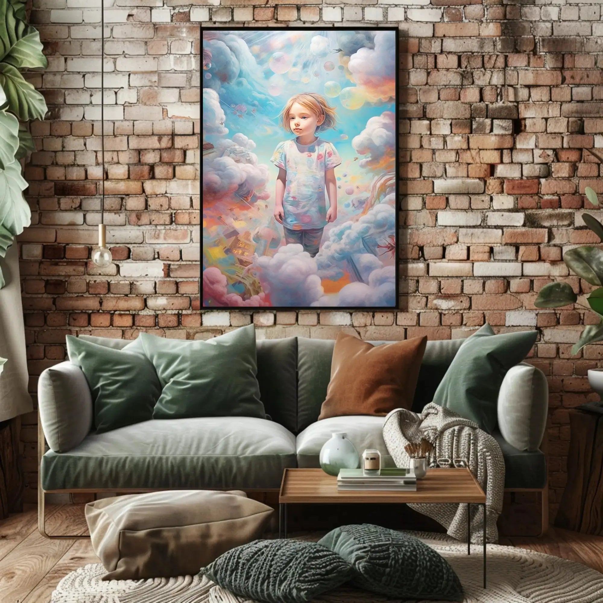 Child's Dreamland: Whimsical Clouds and Bubbles Artistic Poster PosterGoat