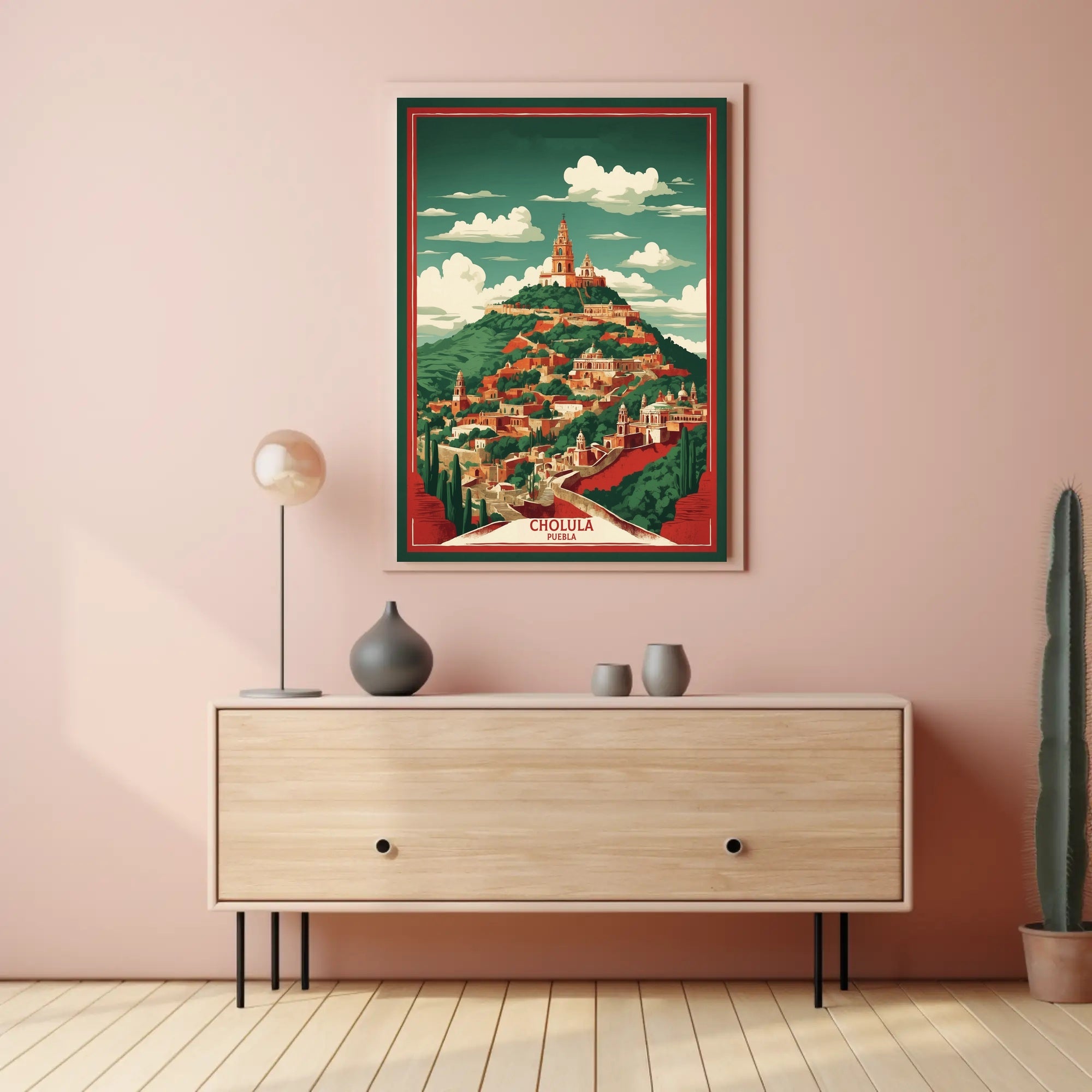 Cholula Pyramid and Church Scenic Travel Poster PosterGoat