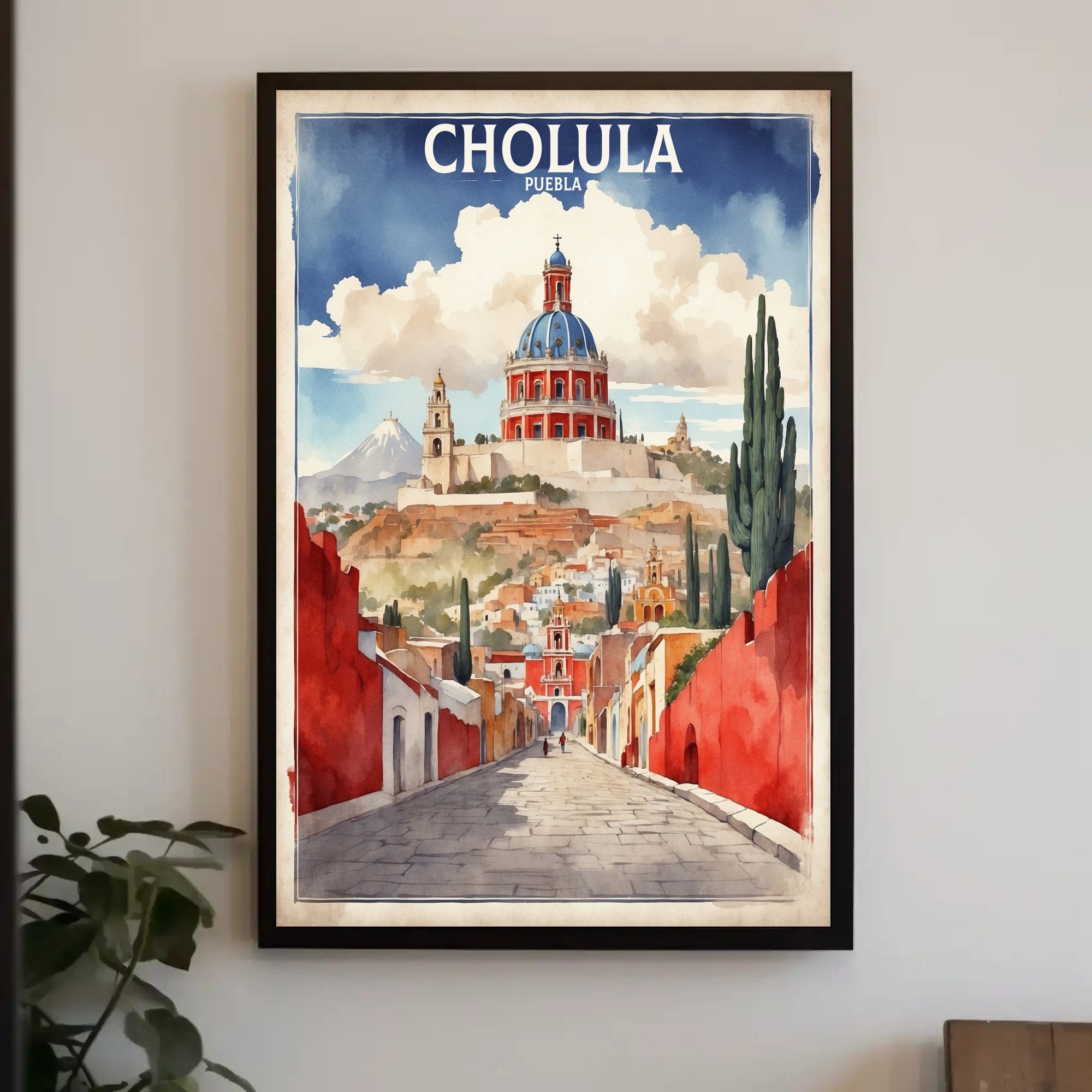 Cholula's Iconic Pyramid & Church Travel Poster PosterGoat