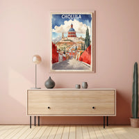 Cholula's Iconic Pyramid & Church Travel Poster PosterGoat