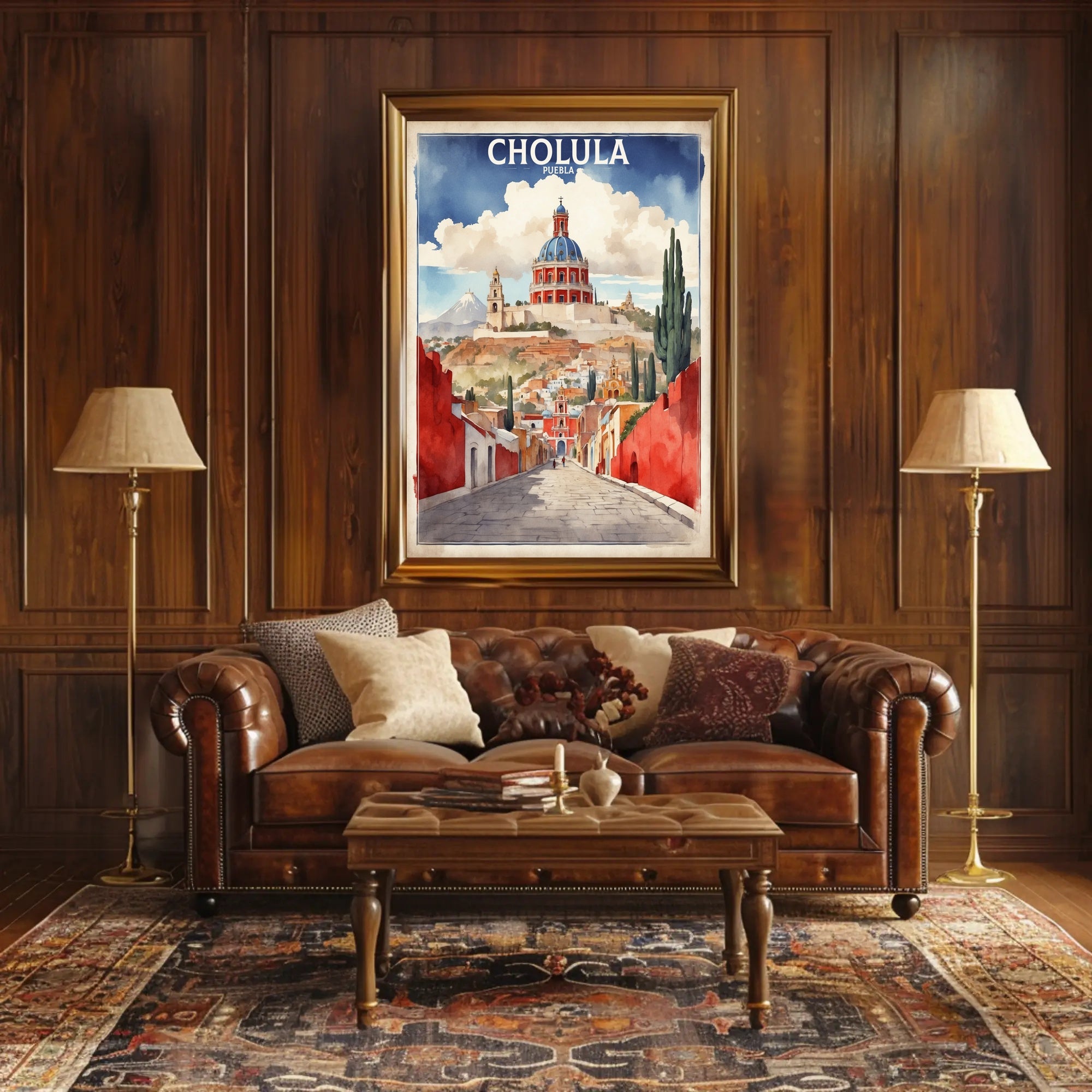 Cholula's Iconic Pyramid & Church Travel Poster PosterGoat