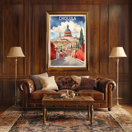 Cholula's Iconic Pyramid & Church Travel Poster PosterGoat