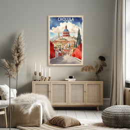Cholula's Iconic Pyramid & Church Travel Poster PosterGoat
