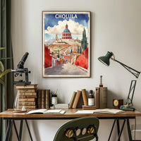 Cholula's Iconic Pyramid & Church Travel Poster PosterGoat