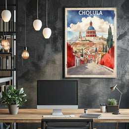 Cholula's Iconic Pyramid & Church Travel Poster PosterGoat