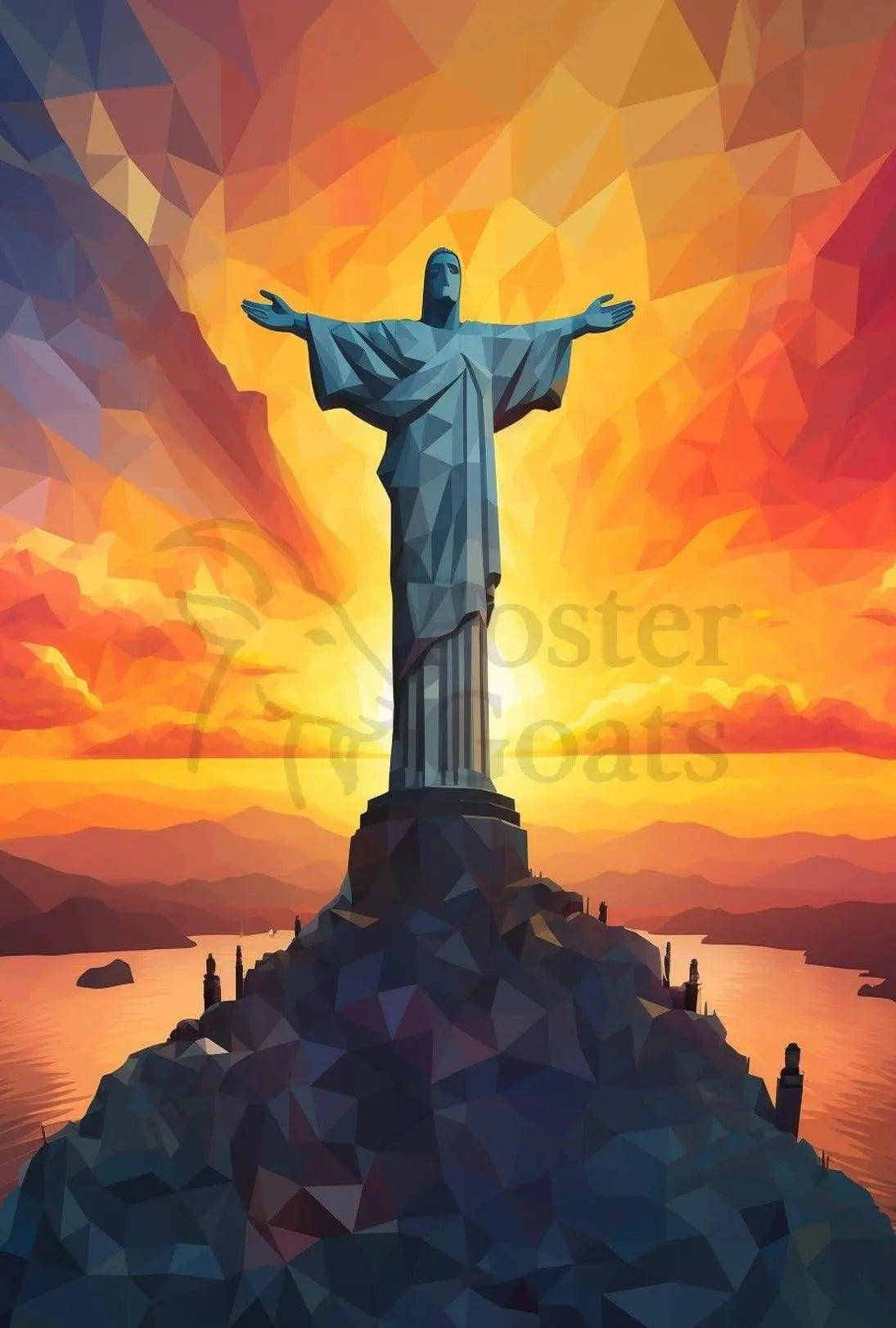 Christ the Redeemer Vibrant Polygonal Travel Poster PosterGoat