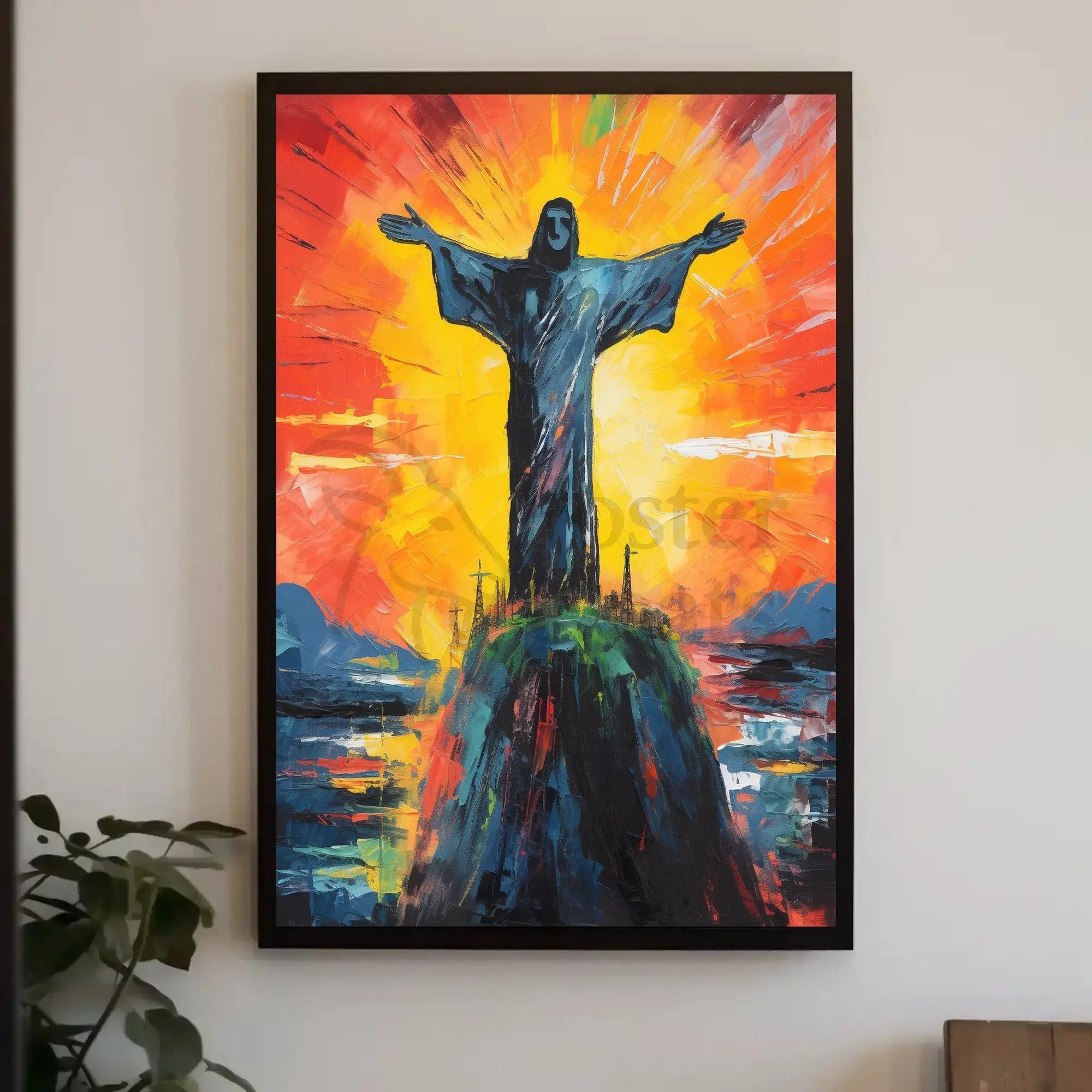 Christ the Redeemer at Sunrise Impressionistic Travel Poster PosterGoat