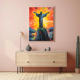Christ the Redeemer at Sunrise Impressionistic Travel Poster PosterGoat