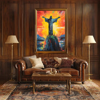 Christ the Redeemer at Sunrise Impressionistic Travel Poster PosterGoat