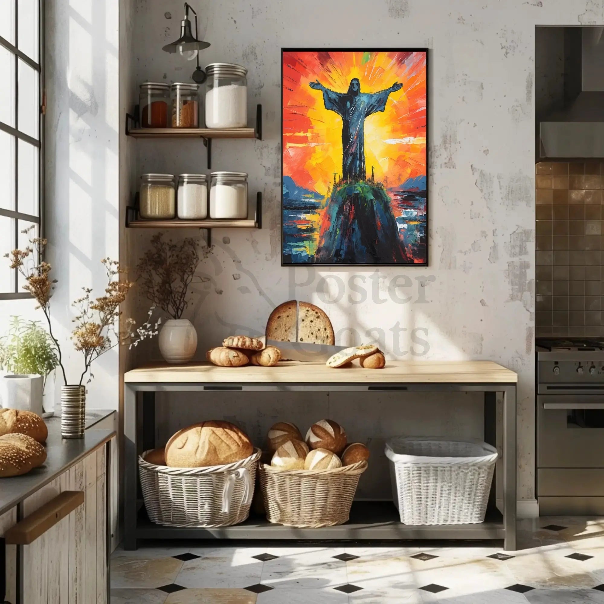 Christ the Redeemer at Sunrise Impressionistic Travel Poster PosterGoat