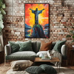 Christ the Redeemer at Sunrise Impressionistic Travel Poster PosterGoat