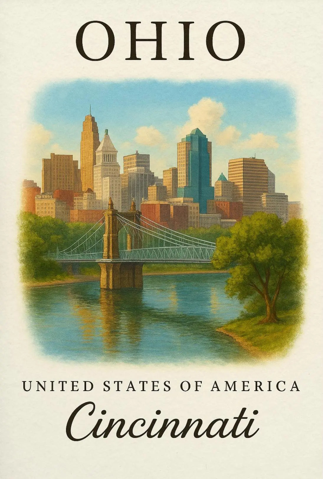 Cincinnati Cityscape Vintage Travel Poster PosterGoat