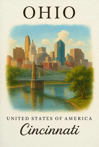Cincinnati Cityscape Vintage Travel Poster PosterGoat