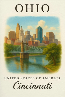 Cincinnati Cityscape Vintage Travel Poster PosterGoat