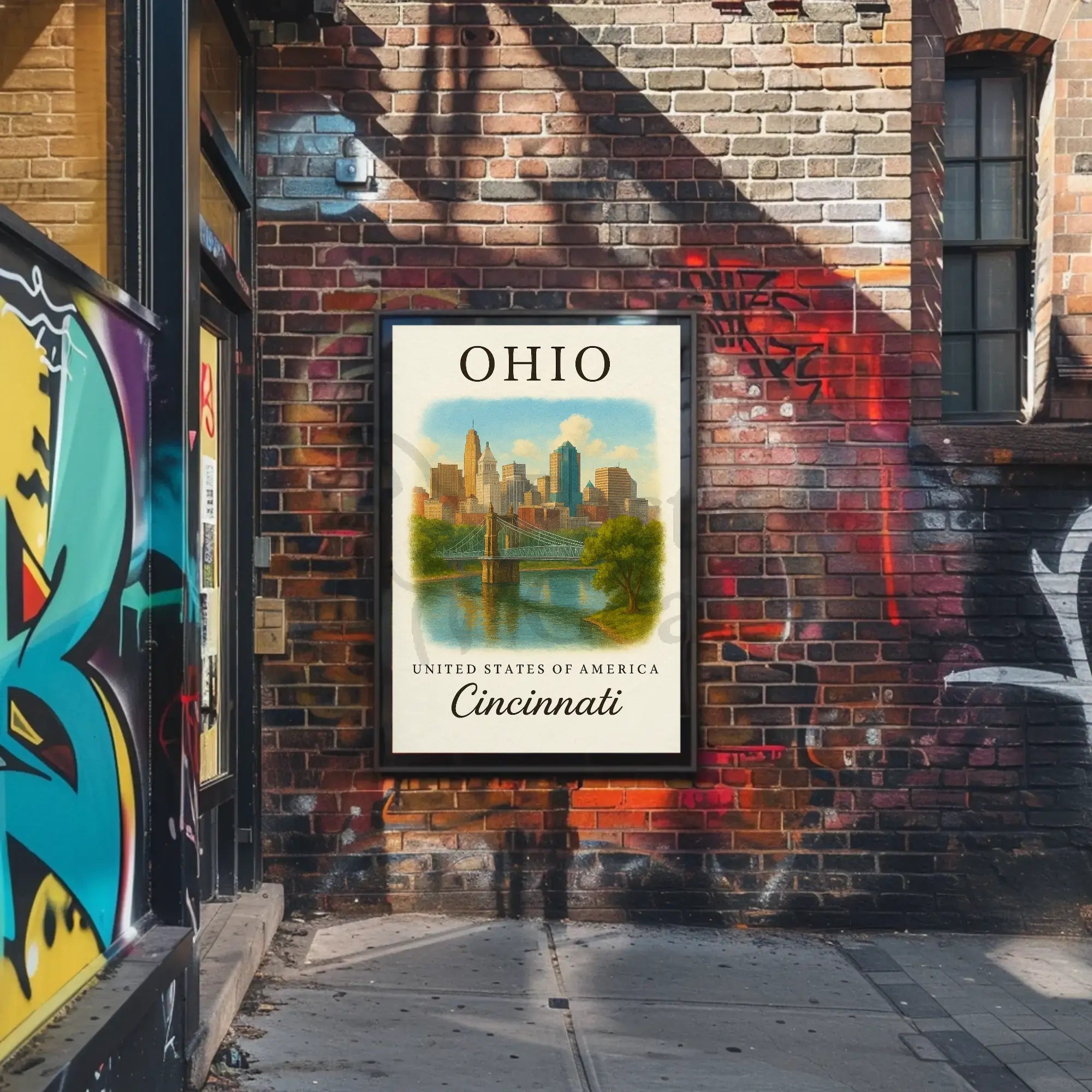Cincinnati Cityscape Vintage Travel Poster PosterGoat