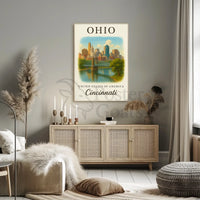 Cincinnati Cityscape Vintage Travel Poster PosterGoat