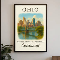 Cincinnati Cityscape Vintage Travel Poster PosterGoat