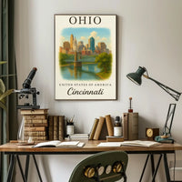 Cincinnati Cityscape Vintage Travel Poster PosterGoat
