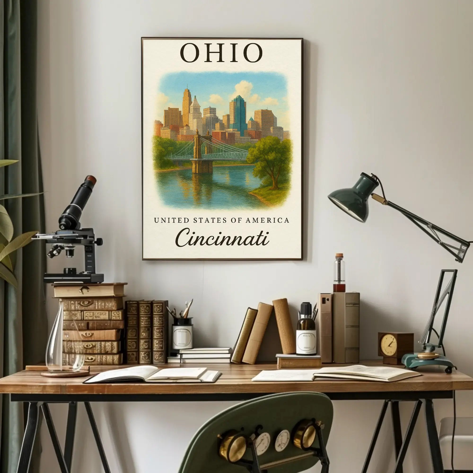 Cincinnati Cityscape Vintage Travel Poster PosterGoat