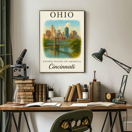 Cincinnati Cityscape Vintage Travel Poster PosterGoat