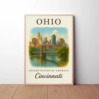 Cincinnati Cityscape Vintage Travel Poster PosterGoat
