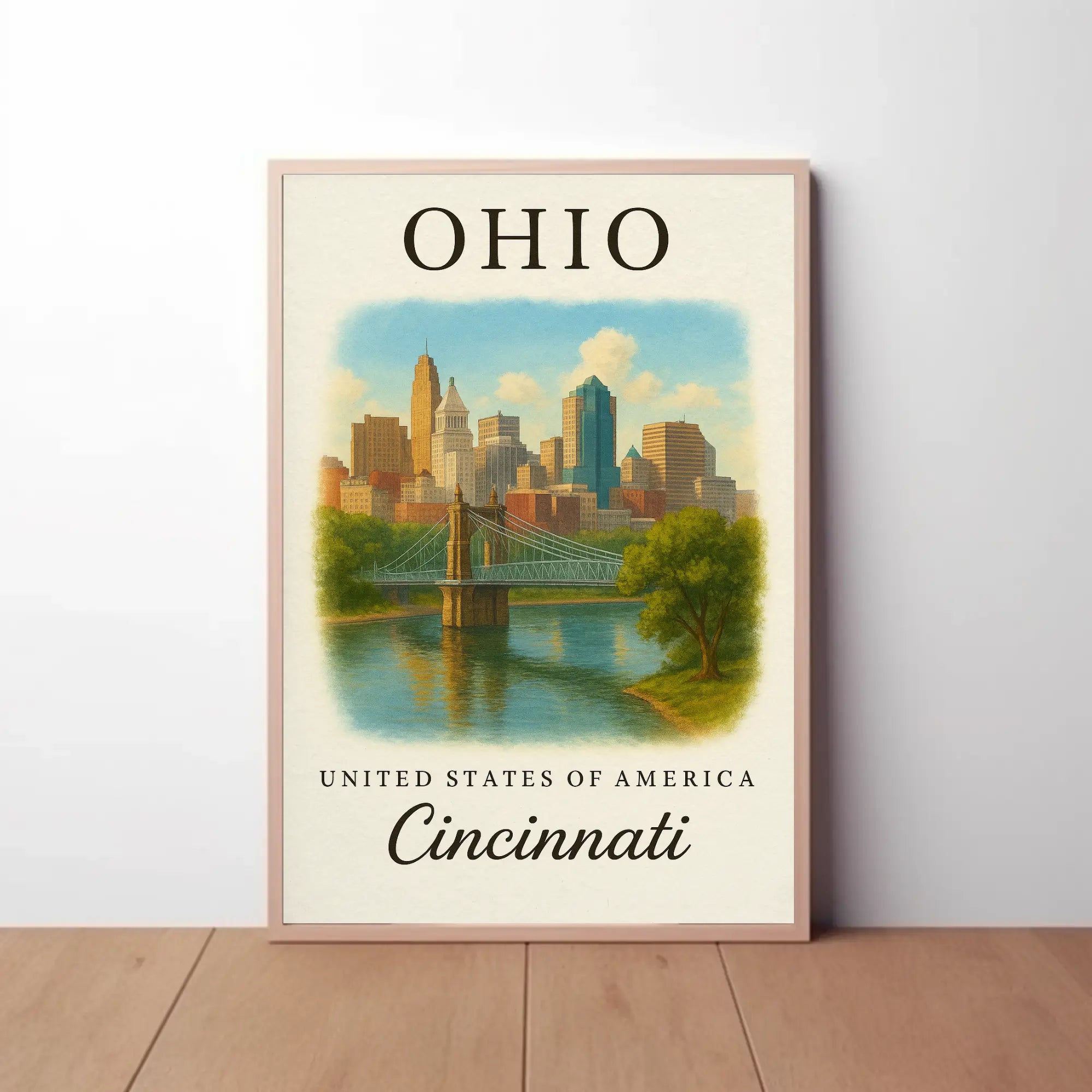 Cincinnati Cityscape Vintage Travel Poster PosterGoat