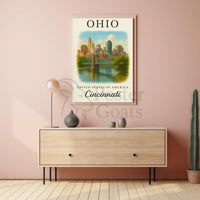 Cincinnati Cityscape Vintage Travel Poster PosterGoat