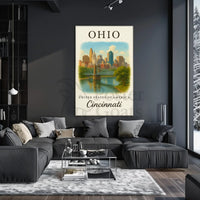 Cincinnati Cityscape Vintage Travel Poster PosterGoat