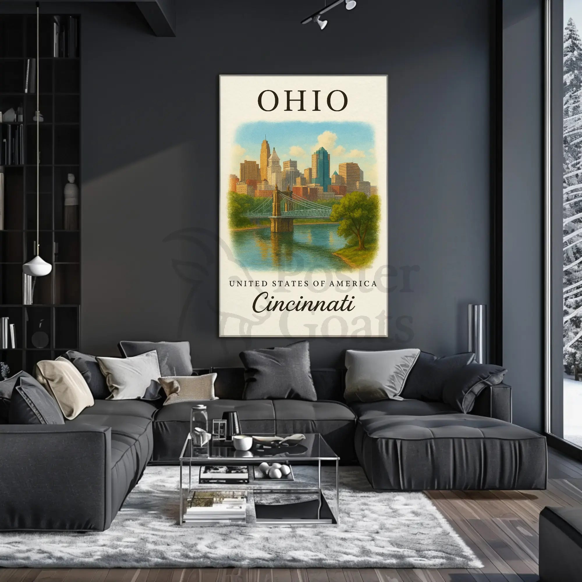 Cincinnati Cityscape Vintage Travel Poster PosterGoat