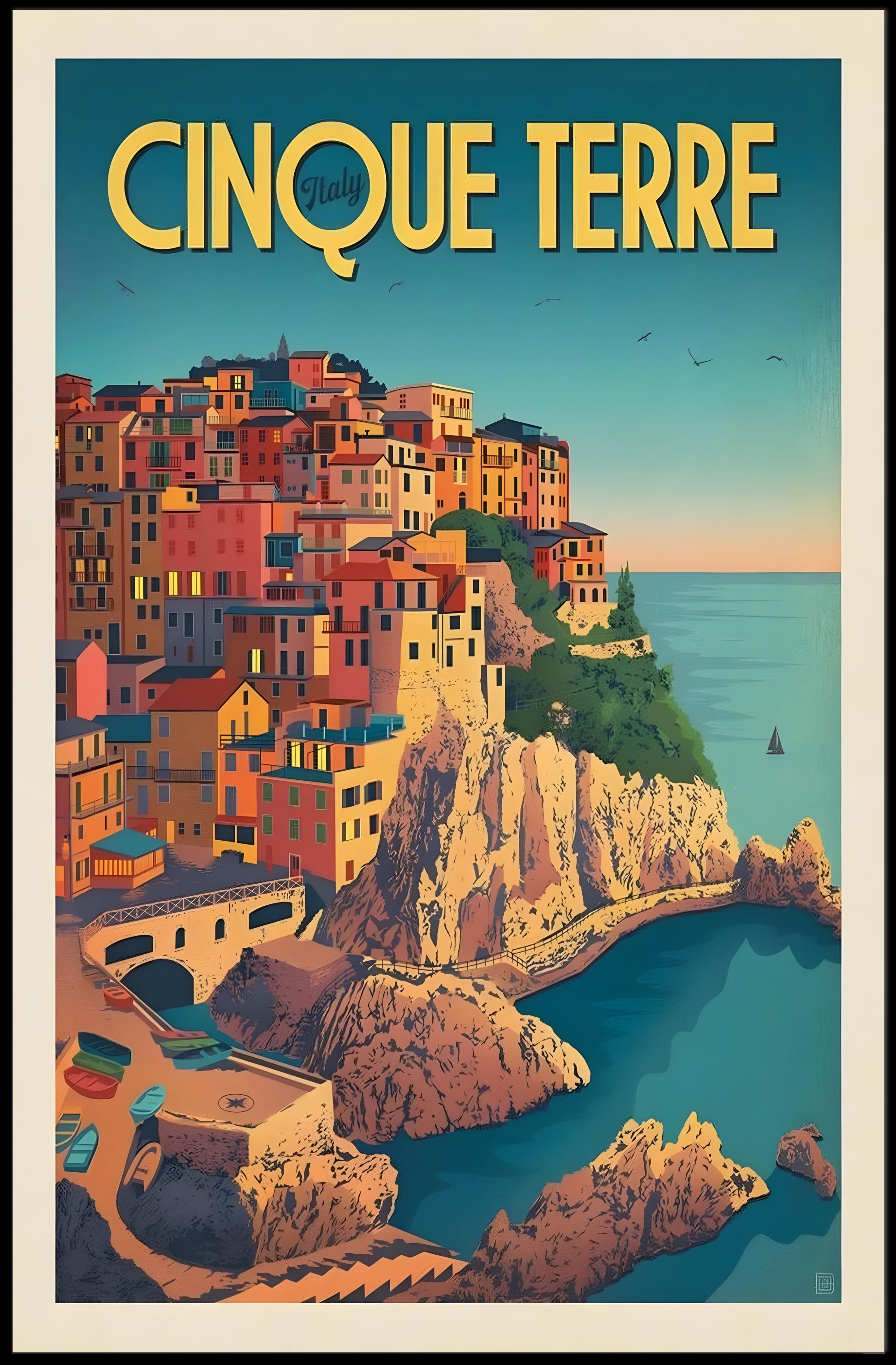 Cinque Terre Coastal Charm Vintage Travel Poster PosterGoat