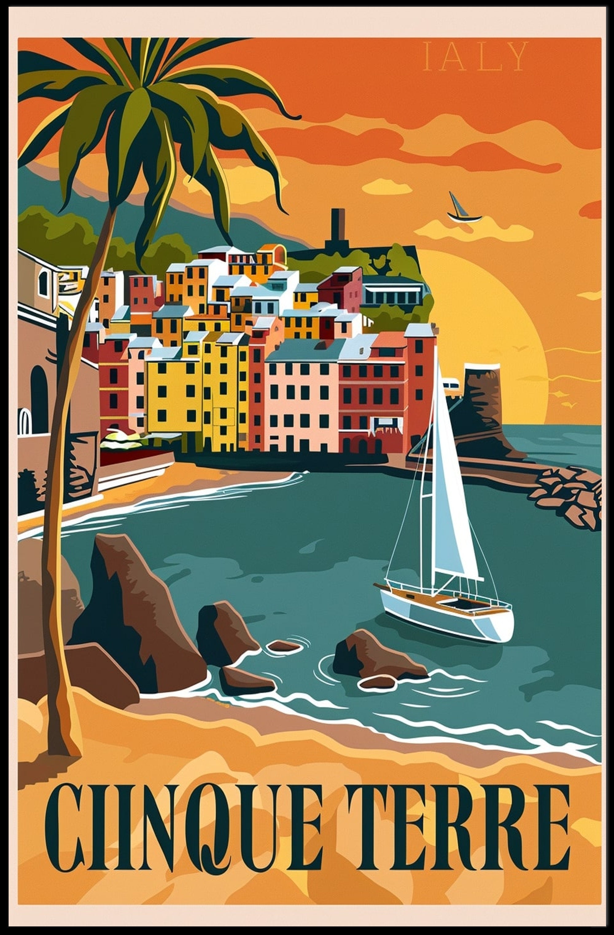 Cinque Terre Retro Travel Poster PosterGoat