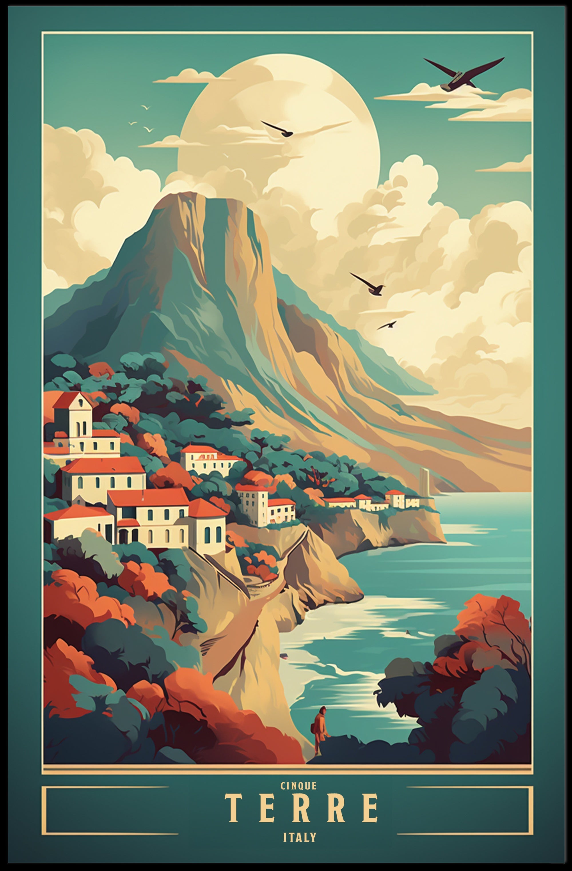 Cinque Terre Vintage Landscape Art Travel Poster PosterGoat