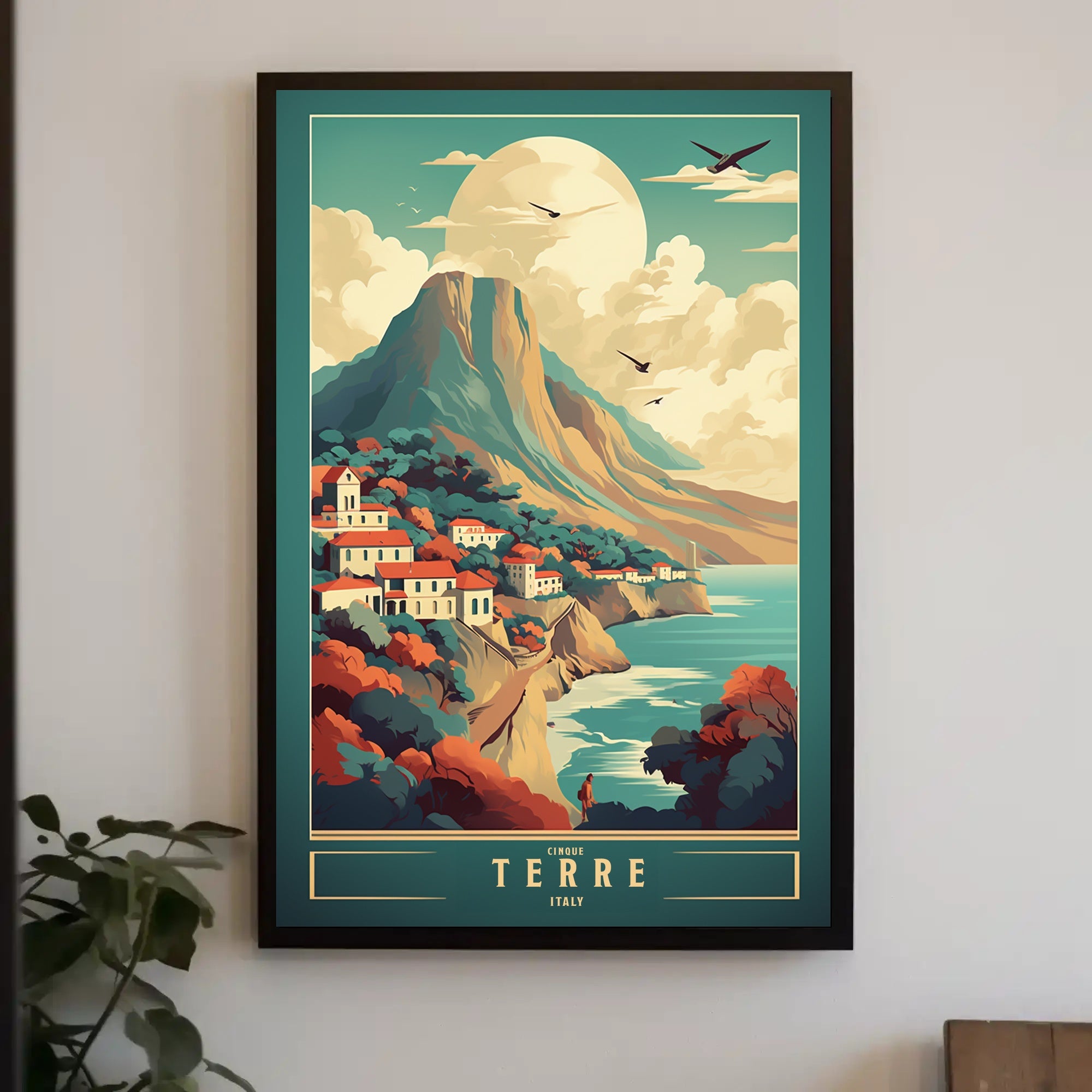 Cinque Terre Vintage Landscape Art Travel Poster PosterGoat