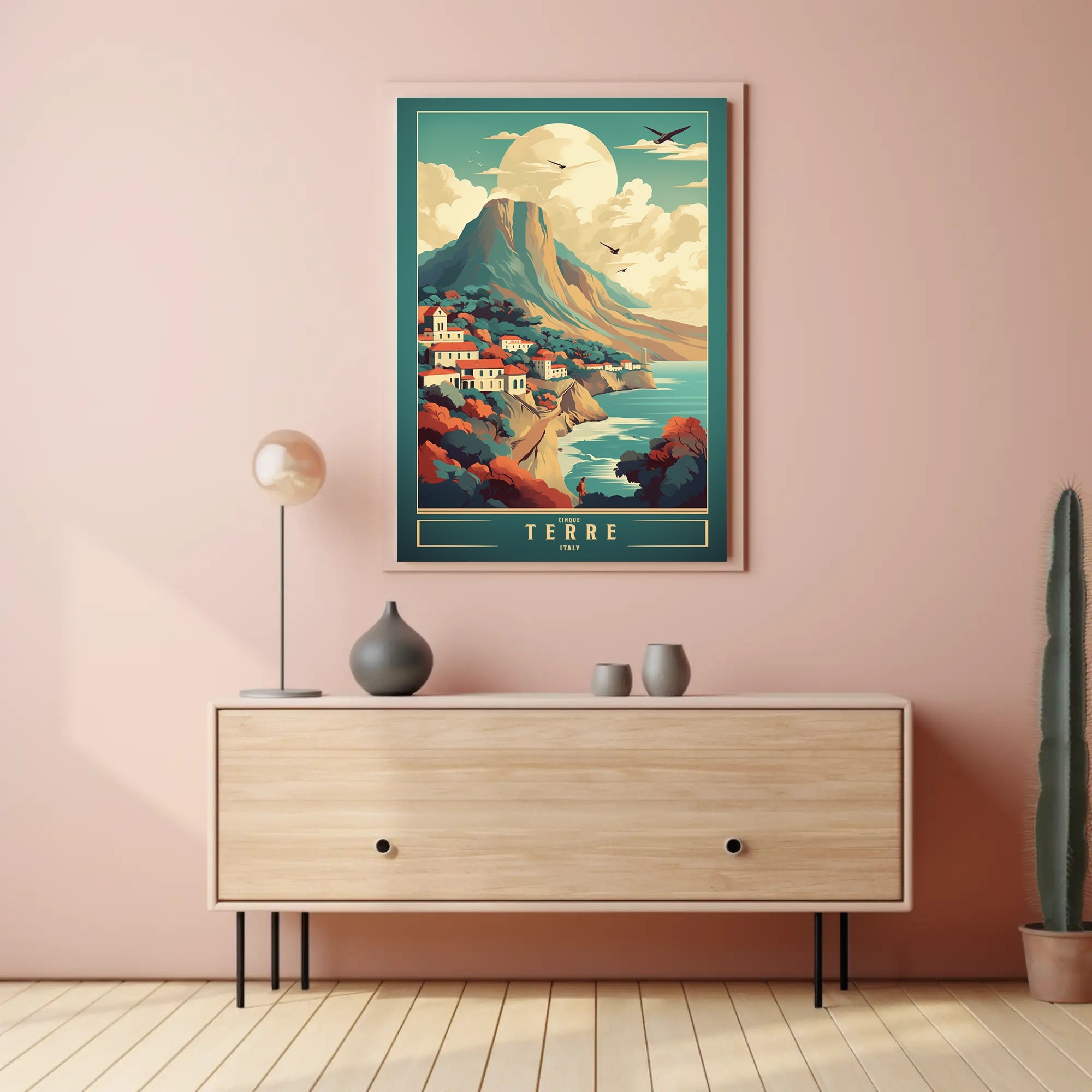 Cinque Terre Vintage Landscape Art Travel Poster PosterGoat