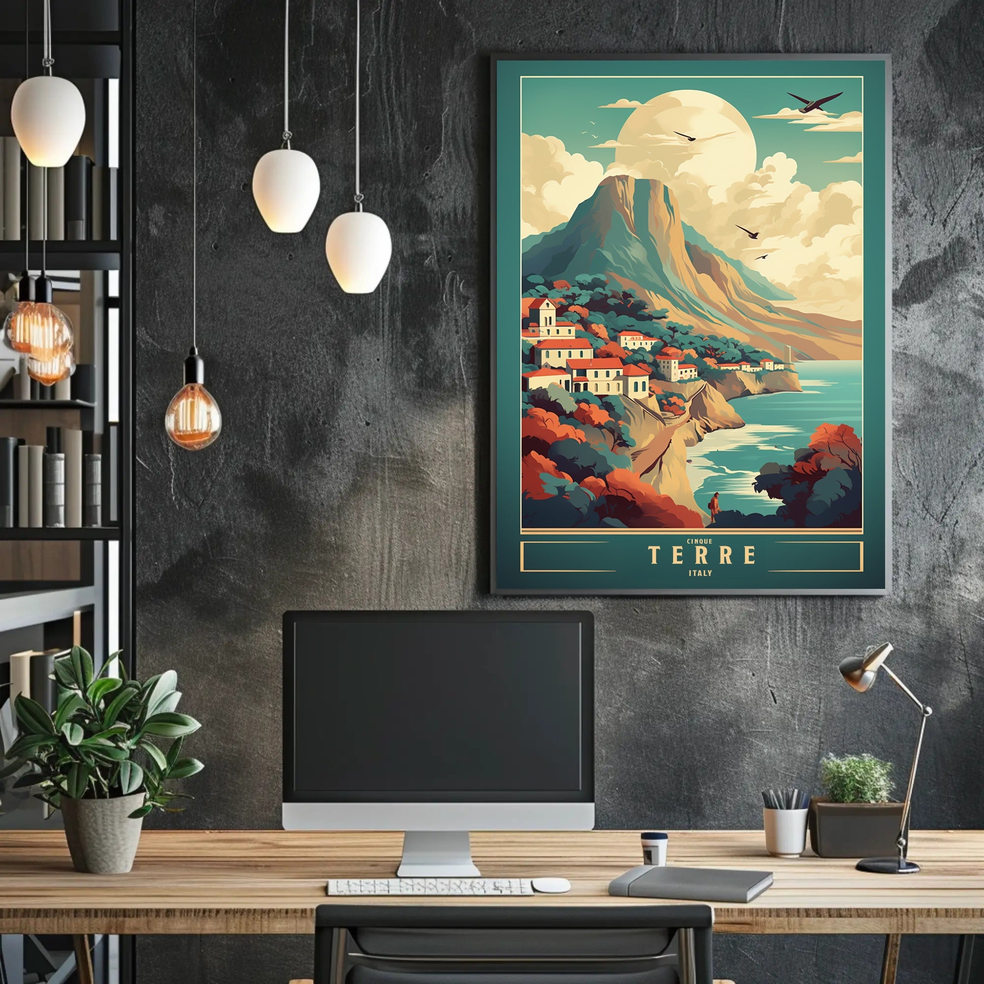 Cinque Terre Vintage Landscape Art Travel Poster PosterGoat