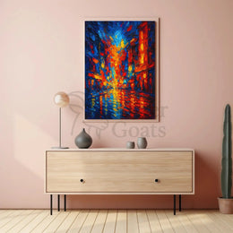 City Lights at Night Impressionistic Abstract Poster PosterGoat