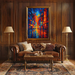 City Lights at Night Impressionistic Abstract Poster PosterGoat
