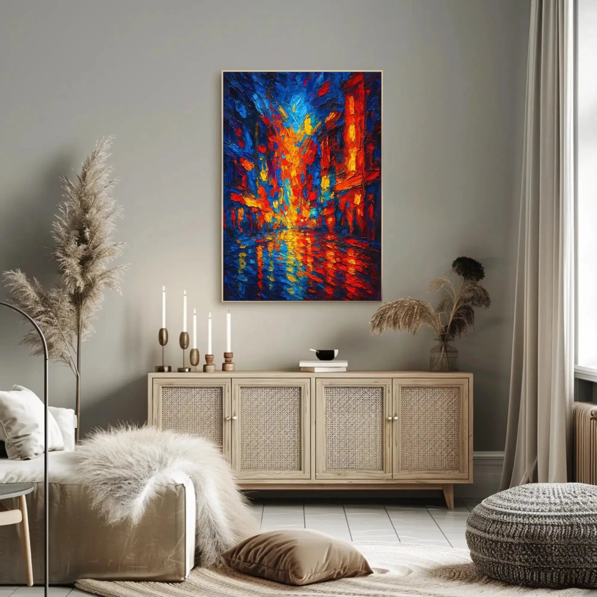 City Lights at Night Impressionistic Abstract Poster PosterGoat